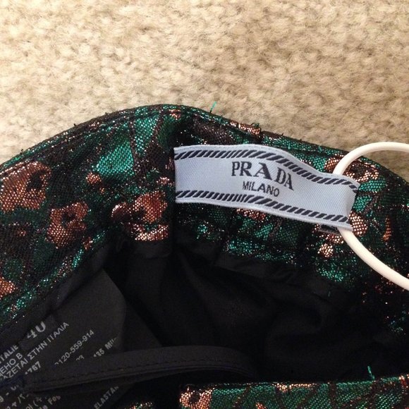 NWT Auth Prada metallic green floral print kick flare ankle pants SZ IT 40 US 6 - Picture 7 of 10